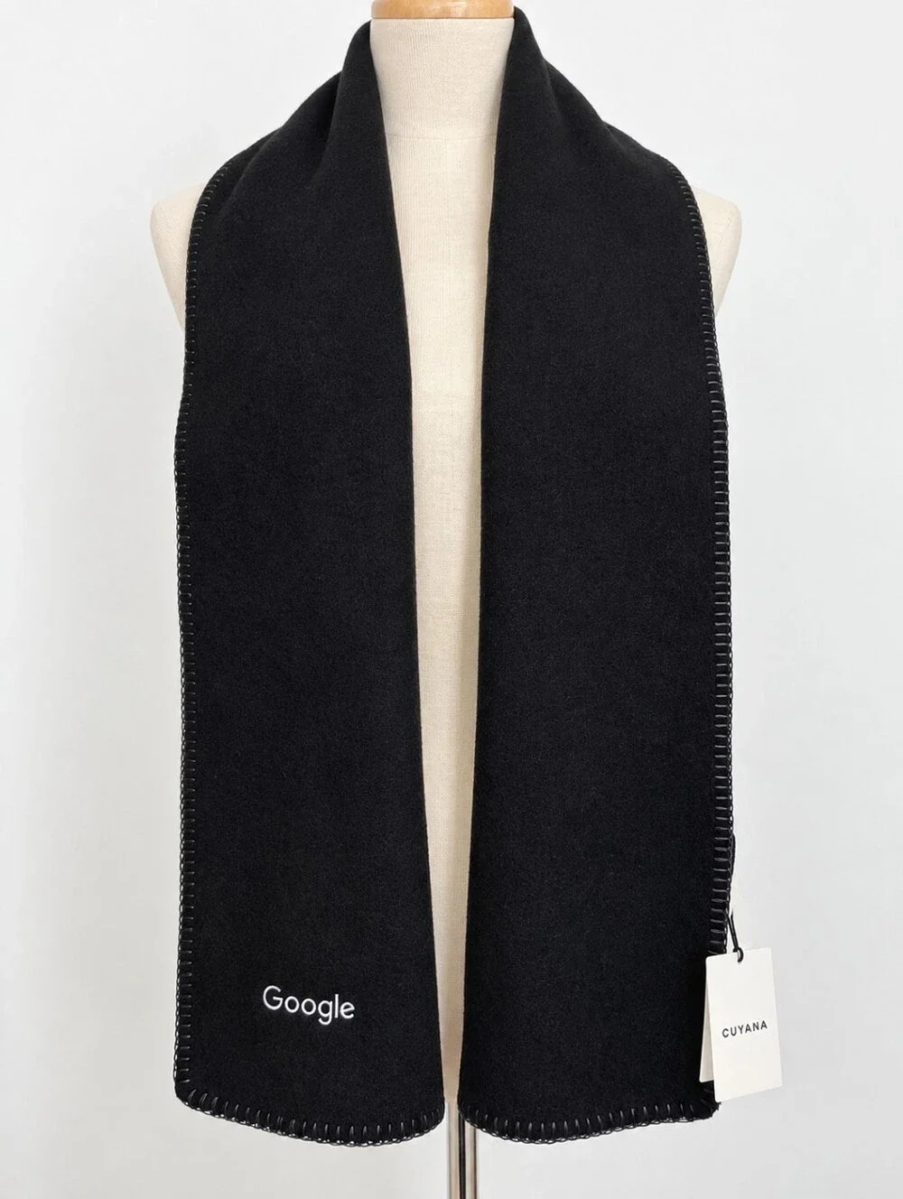 Cuyana Google Wool Soft Scarf Black 100% Recycled Wool Logo NWT